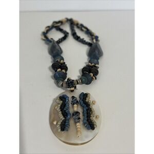 VTG  Boho Necklace 2 Strand‎  Blues And White GemJewelry  One Of A Kind Beads